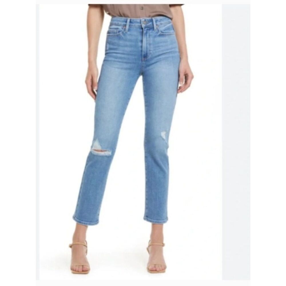 EUC Paige Cindy Distressed Speak Easy Destructed Straight Leg Size 27